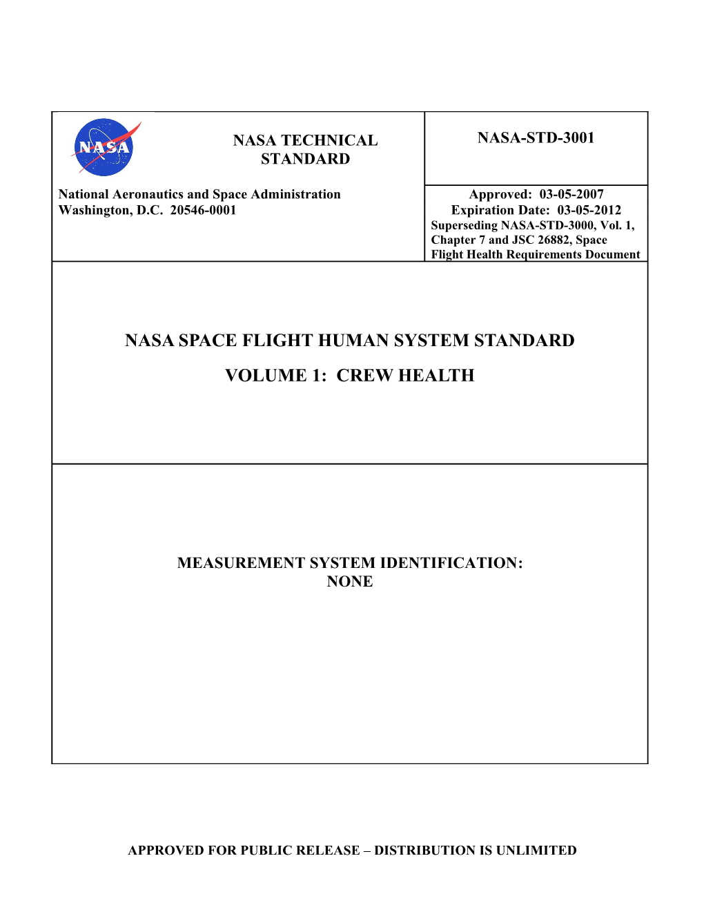 NASA-STD-3001, Volume 1