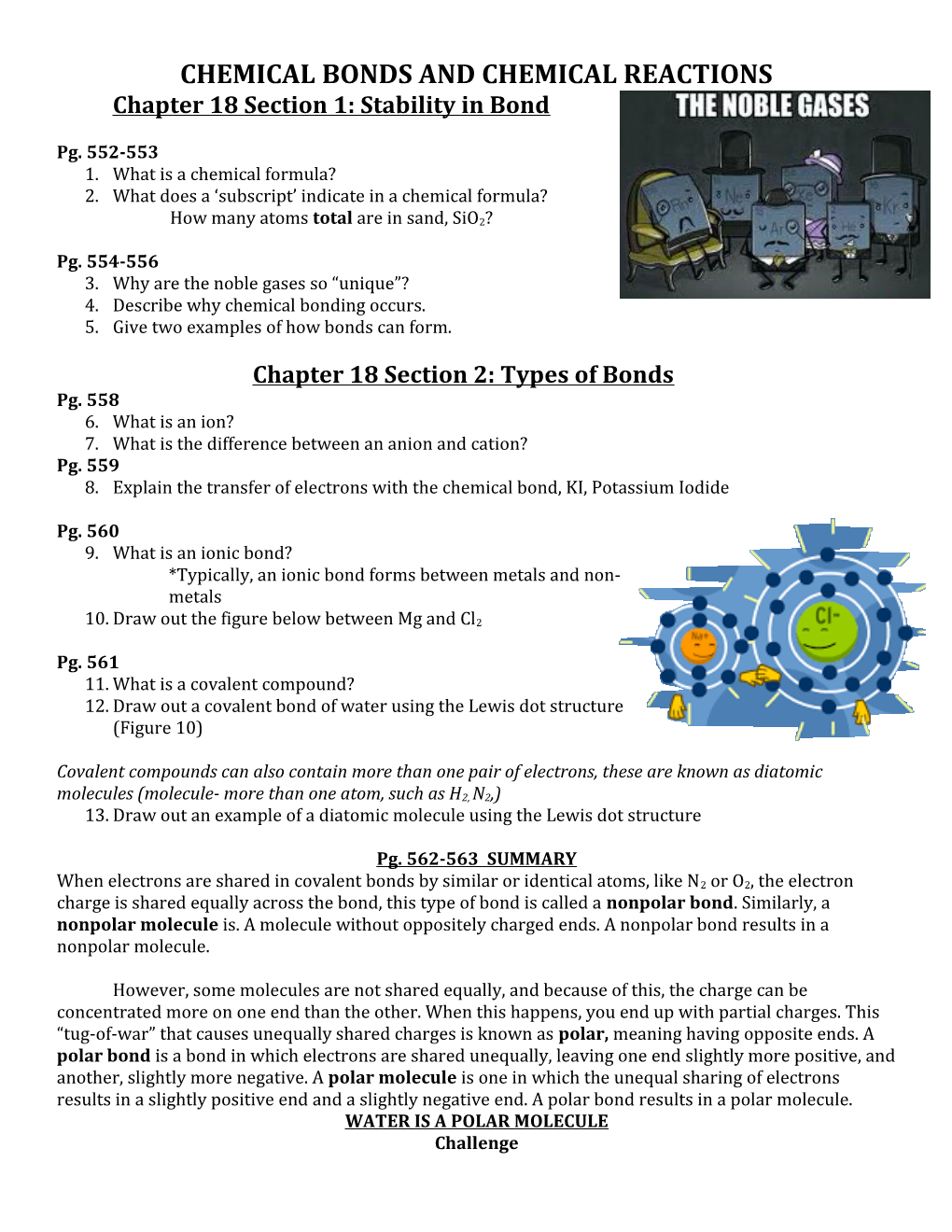 Chemical Bonds and Chemical Reactions