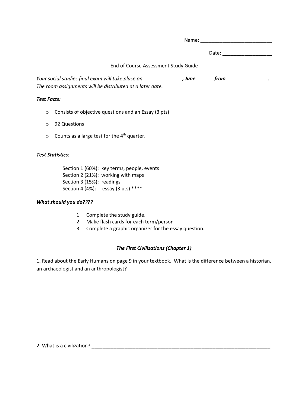 End of Course Assessment Study Guide