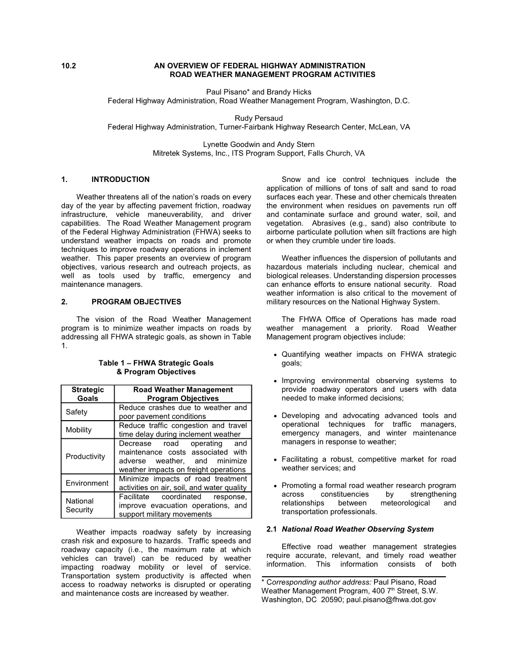 10.2 an Overview of Federal Highwayadministration Road Weather Management Program Activities