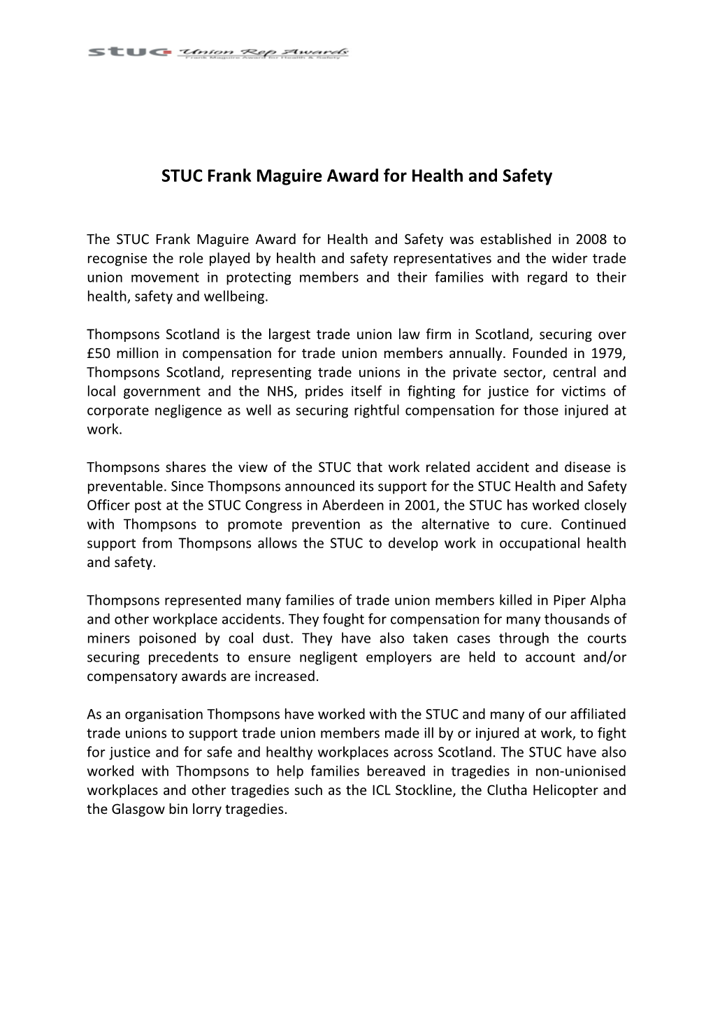 STUC Frank Maguire Award for Health and Safety