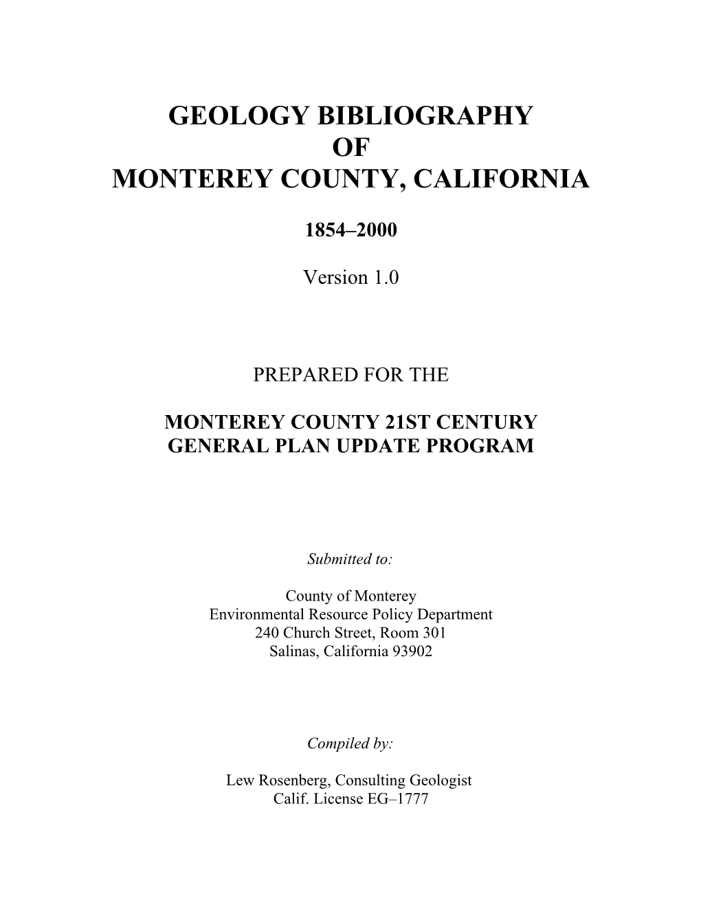 Geology Bibliography of Monterey Countyaugust 2000