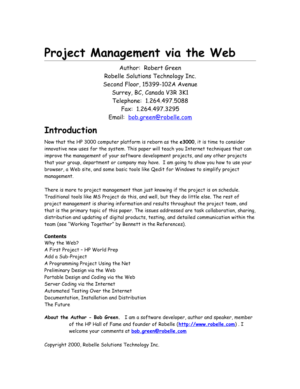 Project Management Via the Web