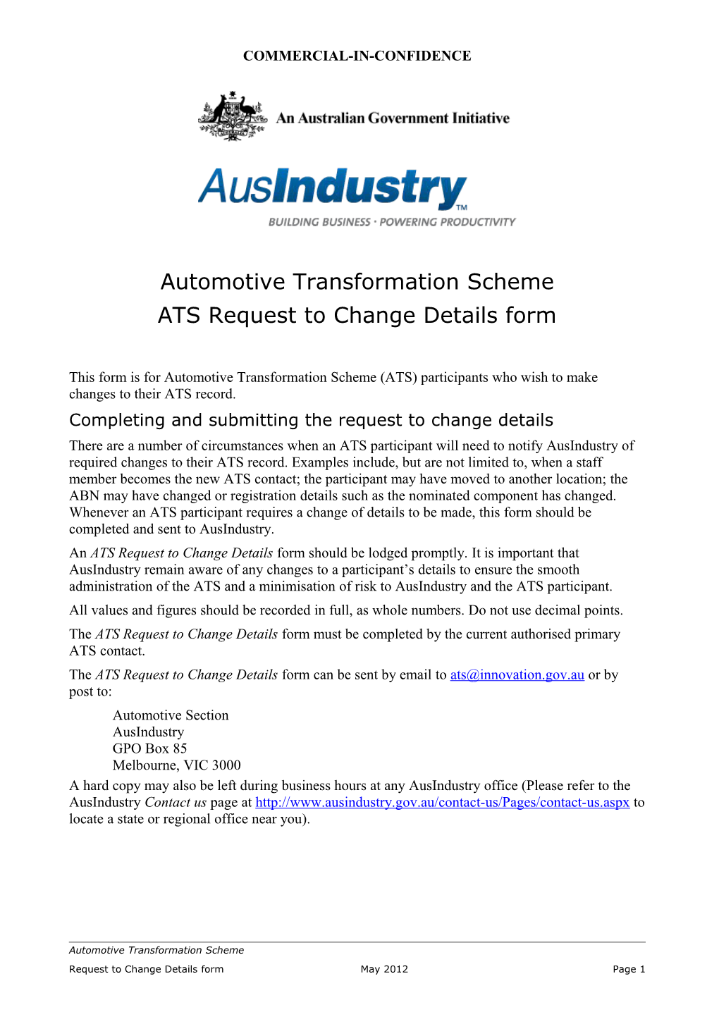 ATS Request to Change Details Form