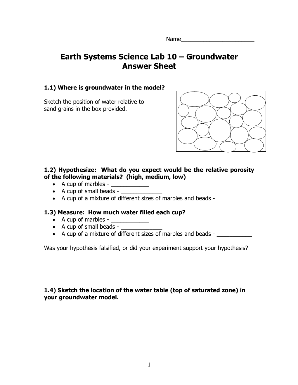 Earth Systems Science Lab 10 Groundwater