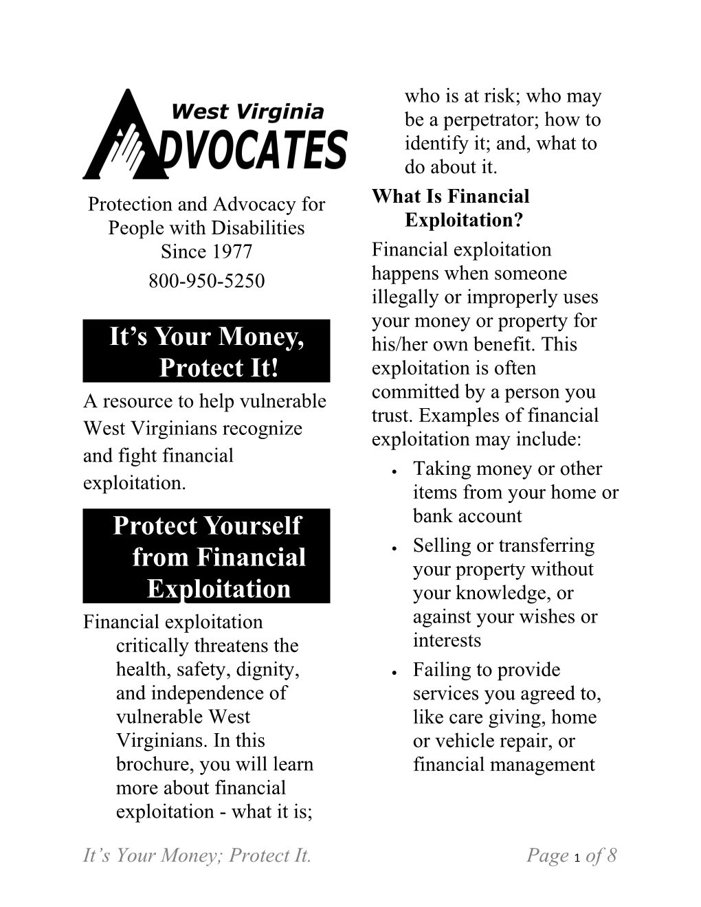 It S Your Money; Protect It.Page 1 of 8