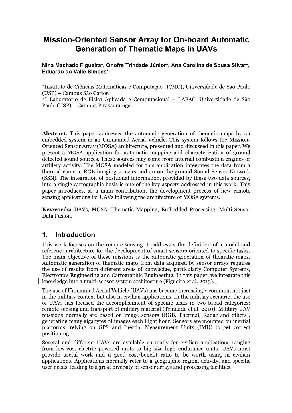 Mission-Oriented Sensor Array for On-Board Automatic Generation of Thematic Maps in Uavs