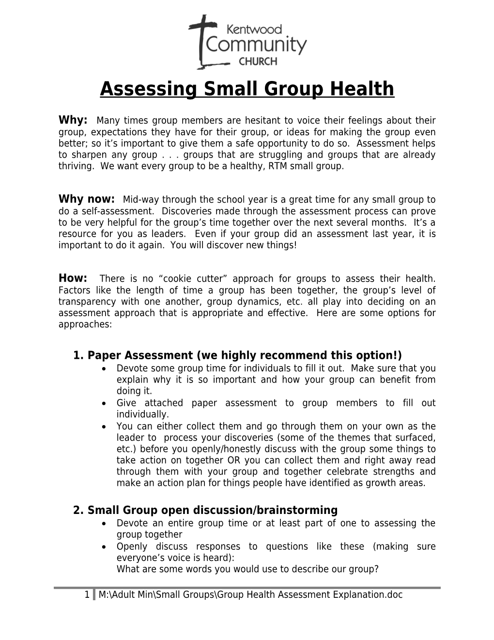 Small Group Health Assessment