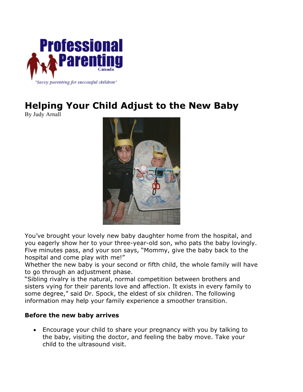 Helping Your Child Adjust to the New Baby
