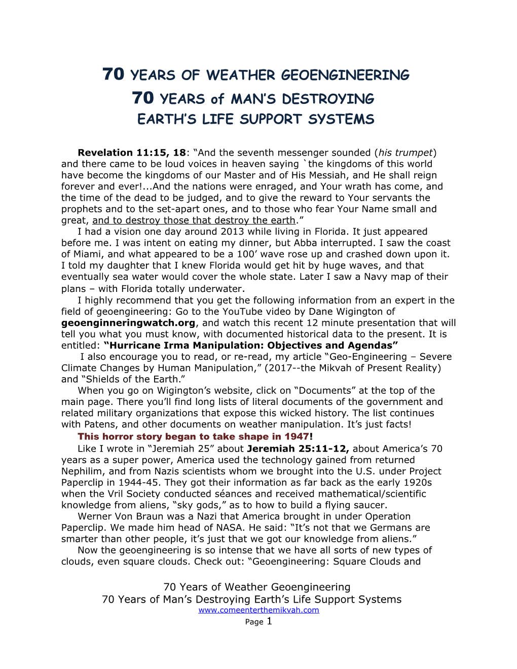 70 Years of Weather Geoengineering