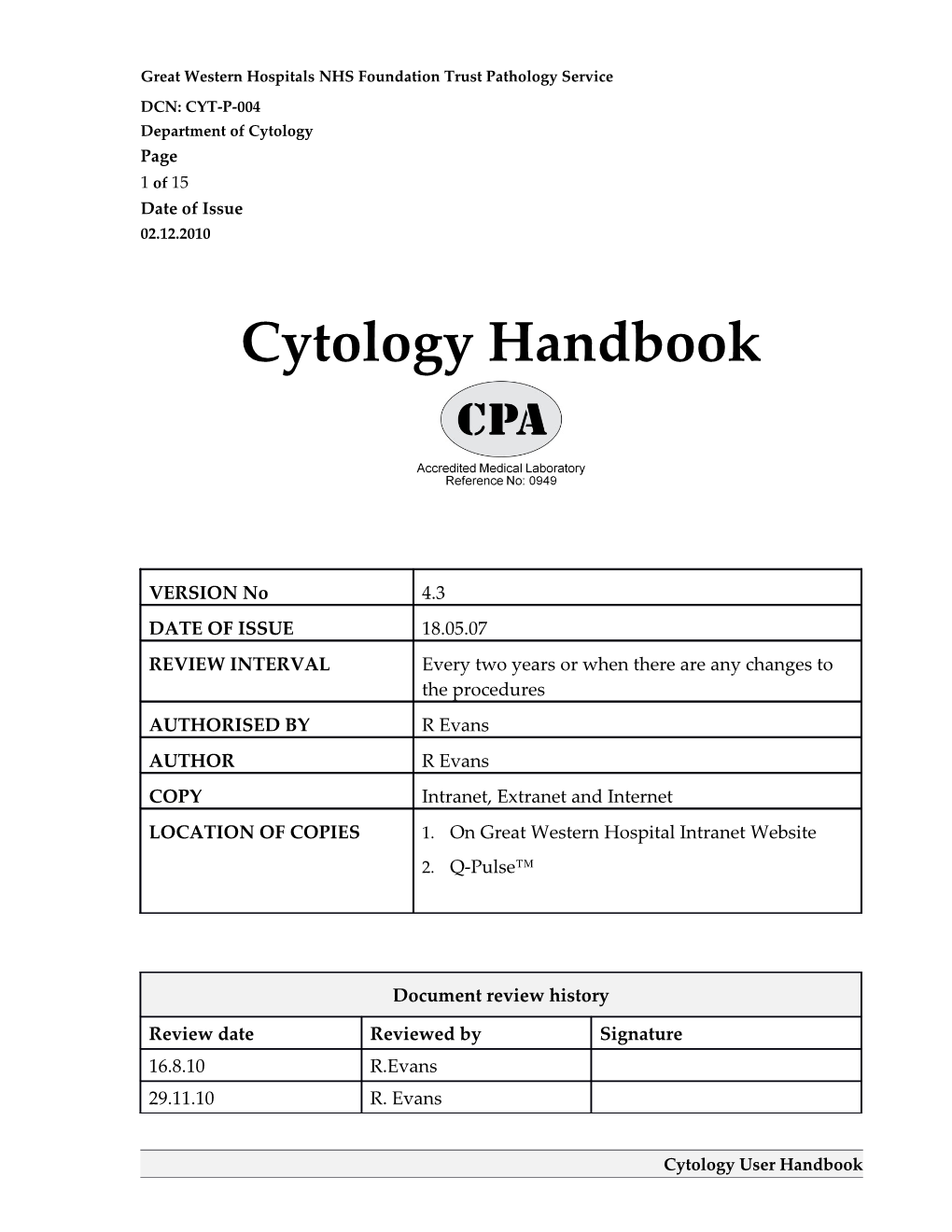 8Sample Requirements for Cytology Tests