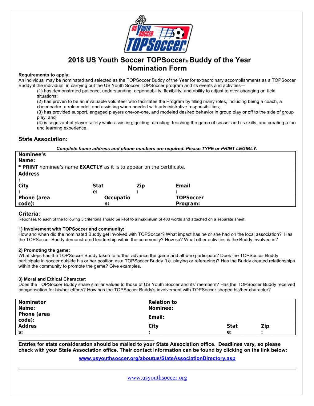 2018 US Youth Soccertopsoccer Buddy of the Year