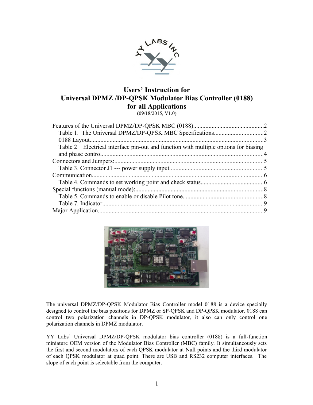 Universal DPMZ /DP-QPSK Modulator Bias Controller (0188)