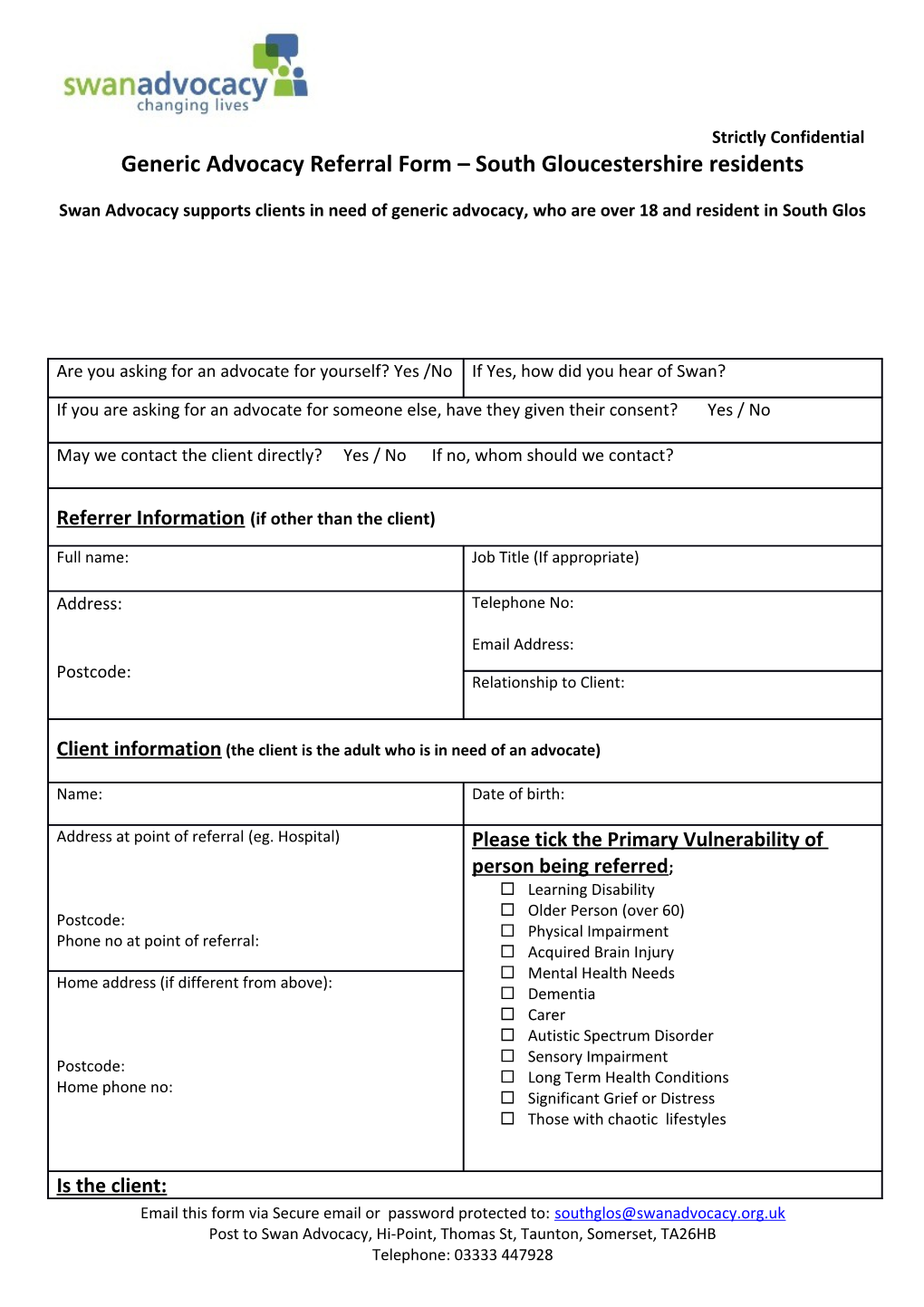 Generic Advocacy Referral Form South Gloucestershire Residents