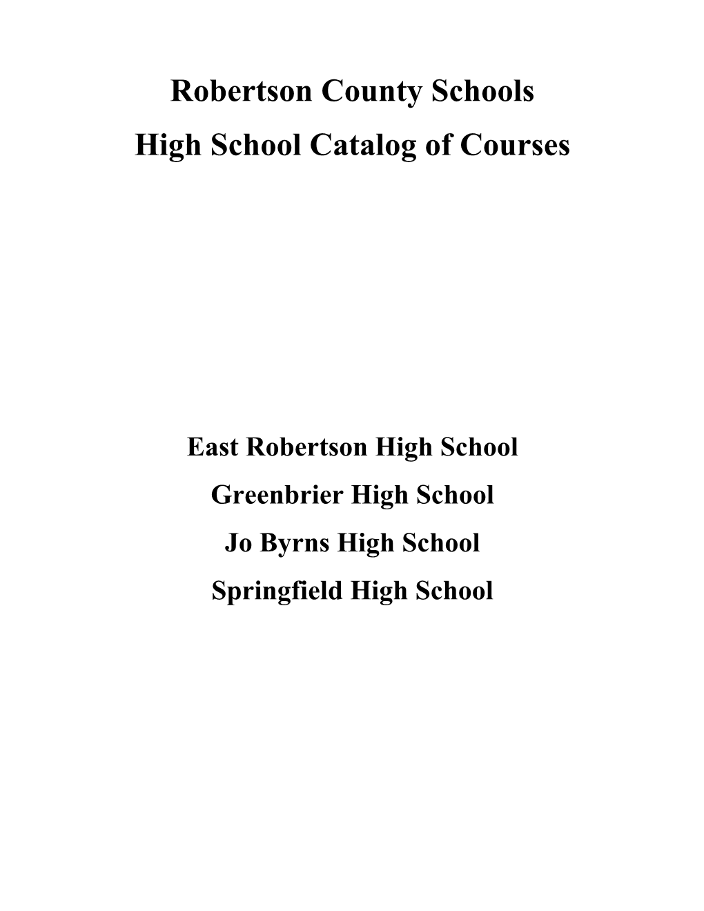 High School Catalog of Courses