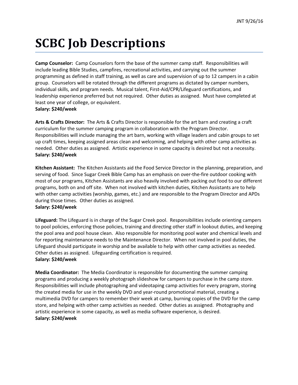 SCBC Job Descriptions