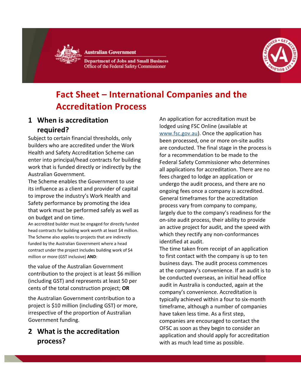 Fact Sheet International Companies and the Accreditation Process