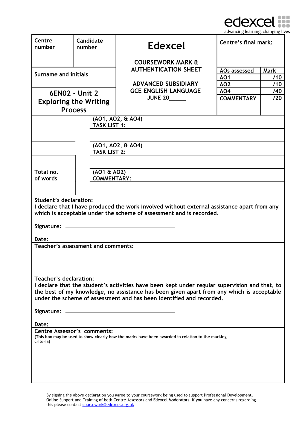 Coursework Record Card