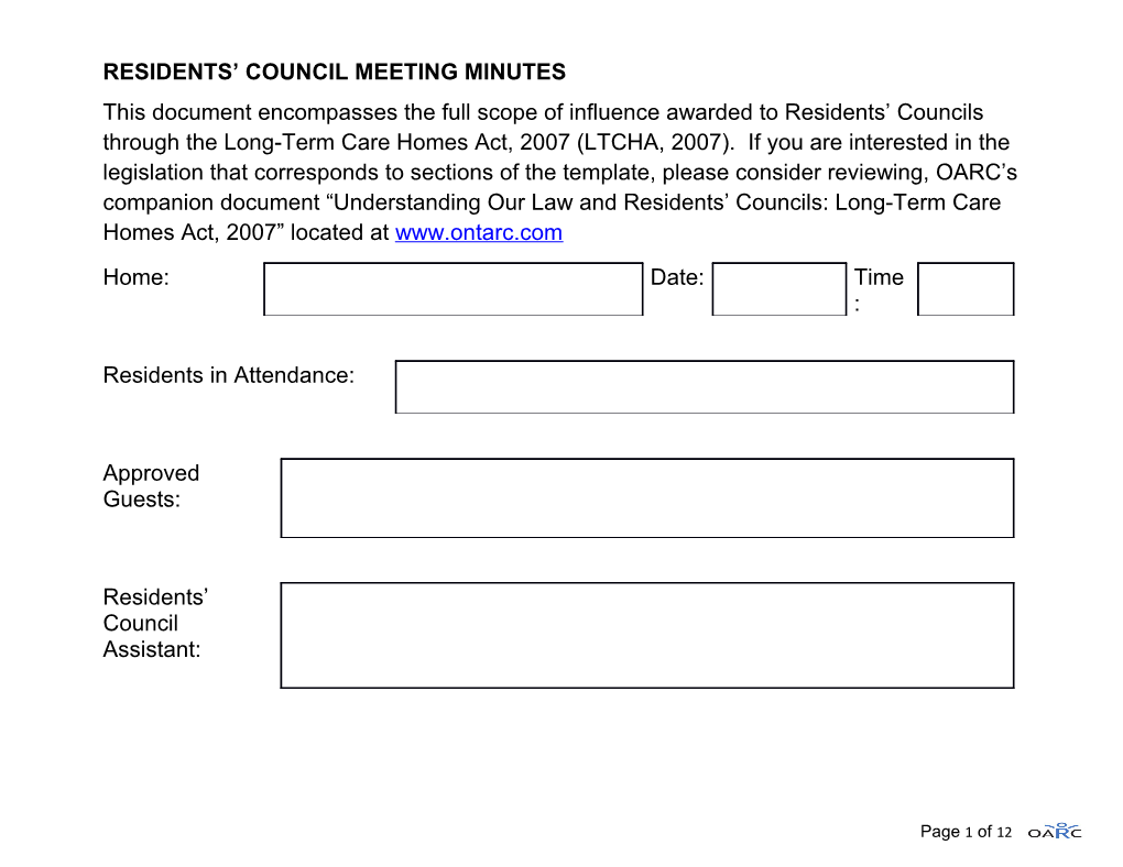 Residents Council Meeting Minutes