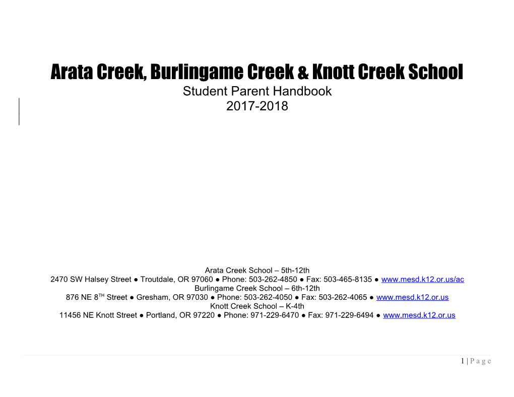 Arata Creek, Burlingame Creek & Knott Creek School
