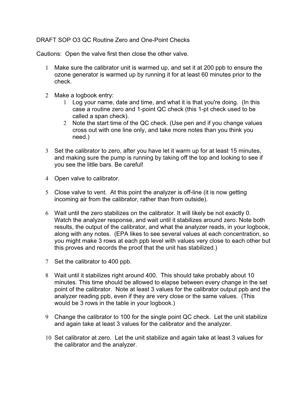 DRAFT SOP O3 QC Routine Zero and One-Point Checks