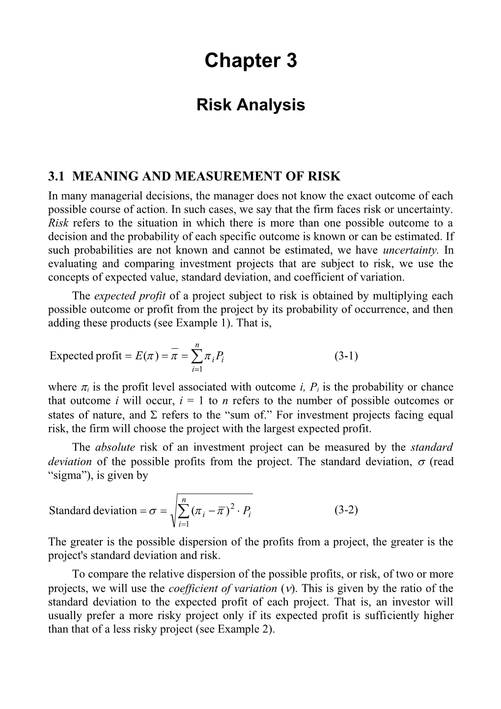 3.1Meaning and Measurement of Risk