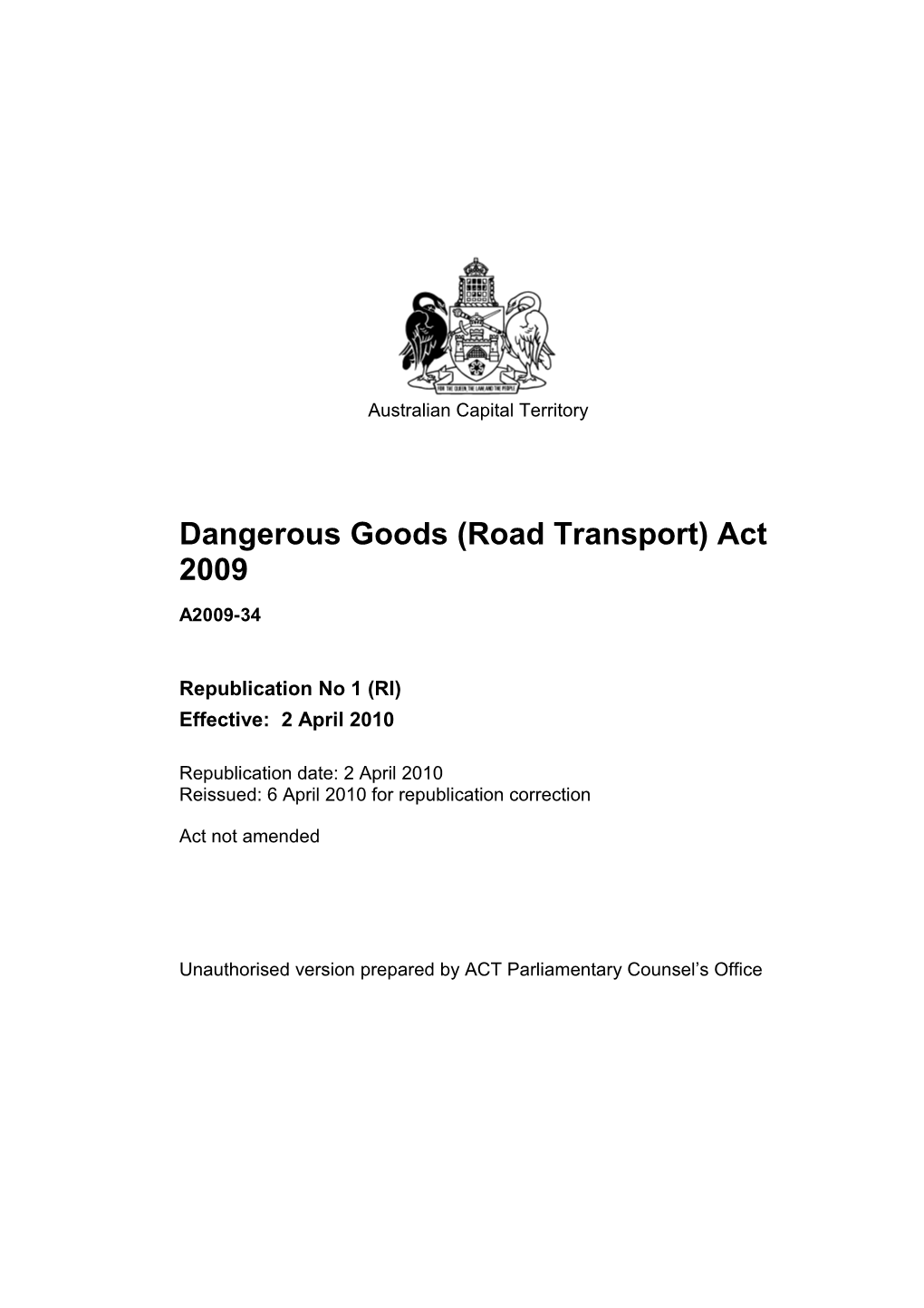 Dangerous Goods (Road Transport) Act 2009