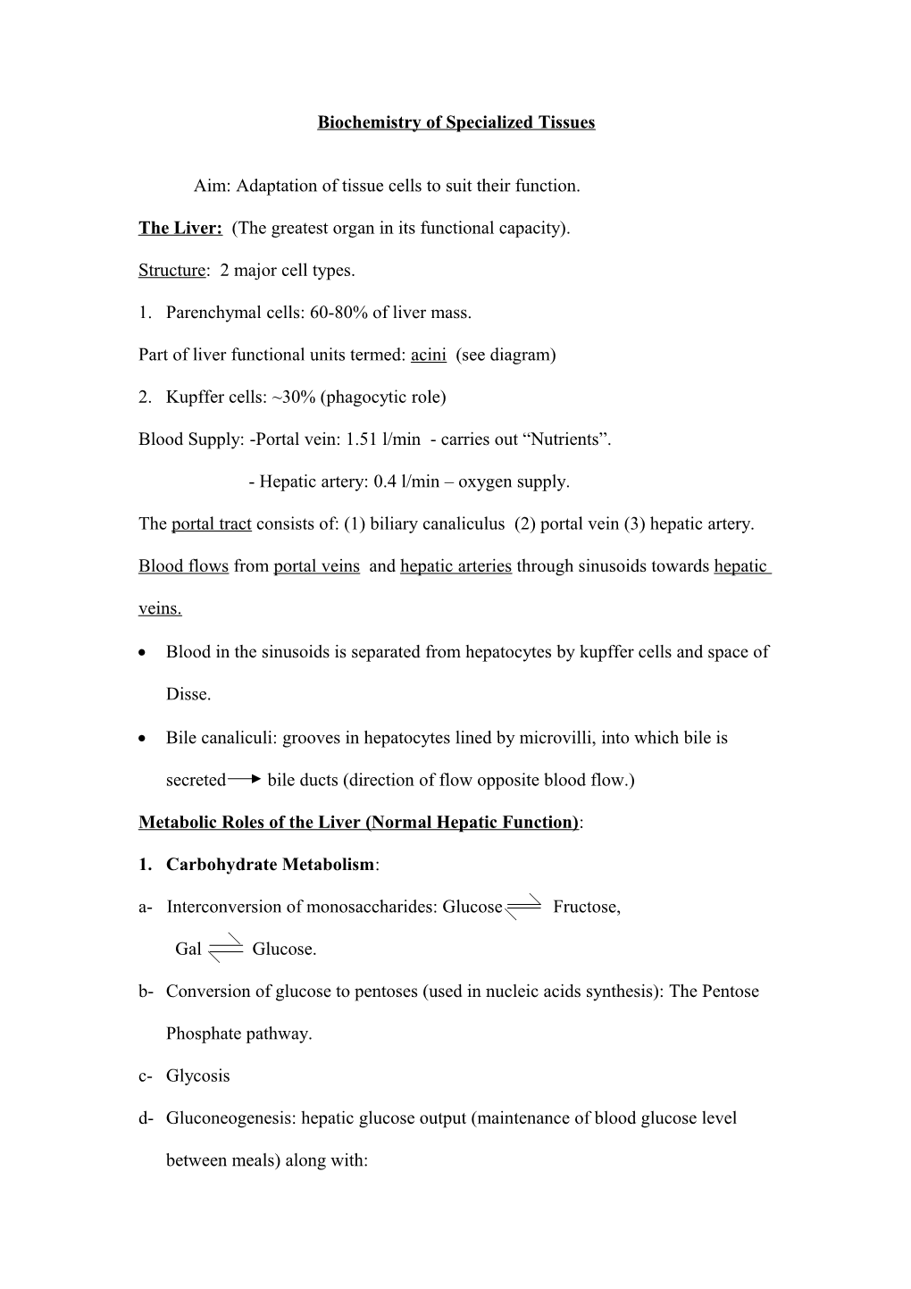 Biochemistry of Specialized Tissues