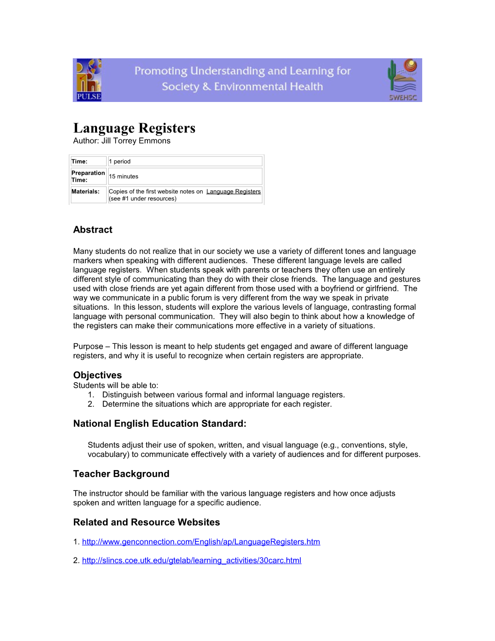 Language Registers