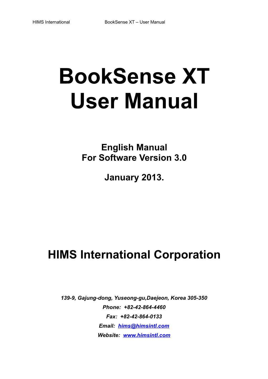 HIMS Internationalbooksense XT User Manual