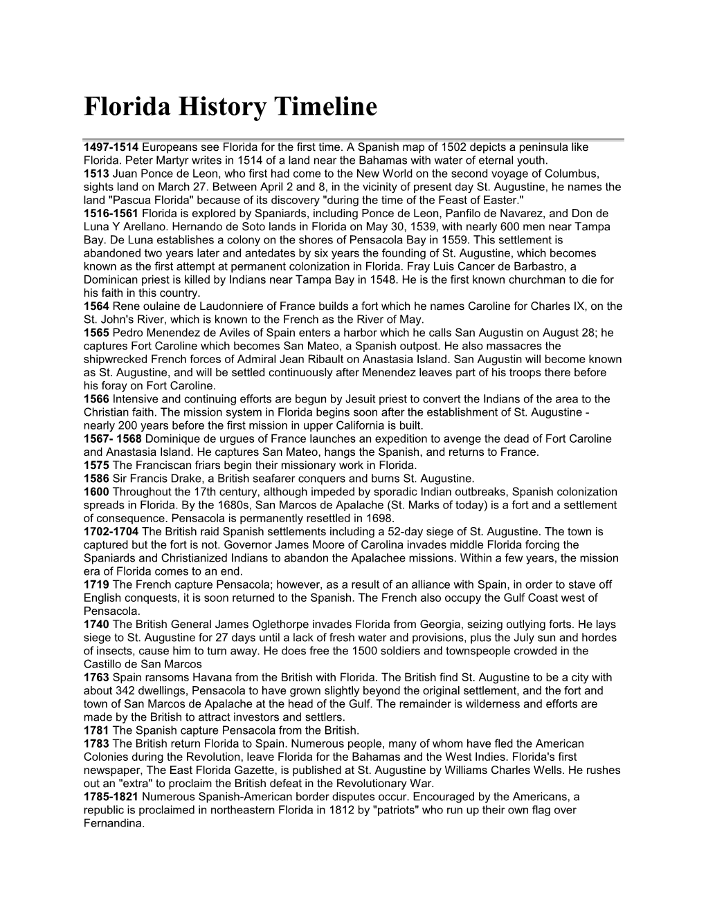 Florida History Timeline