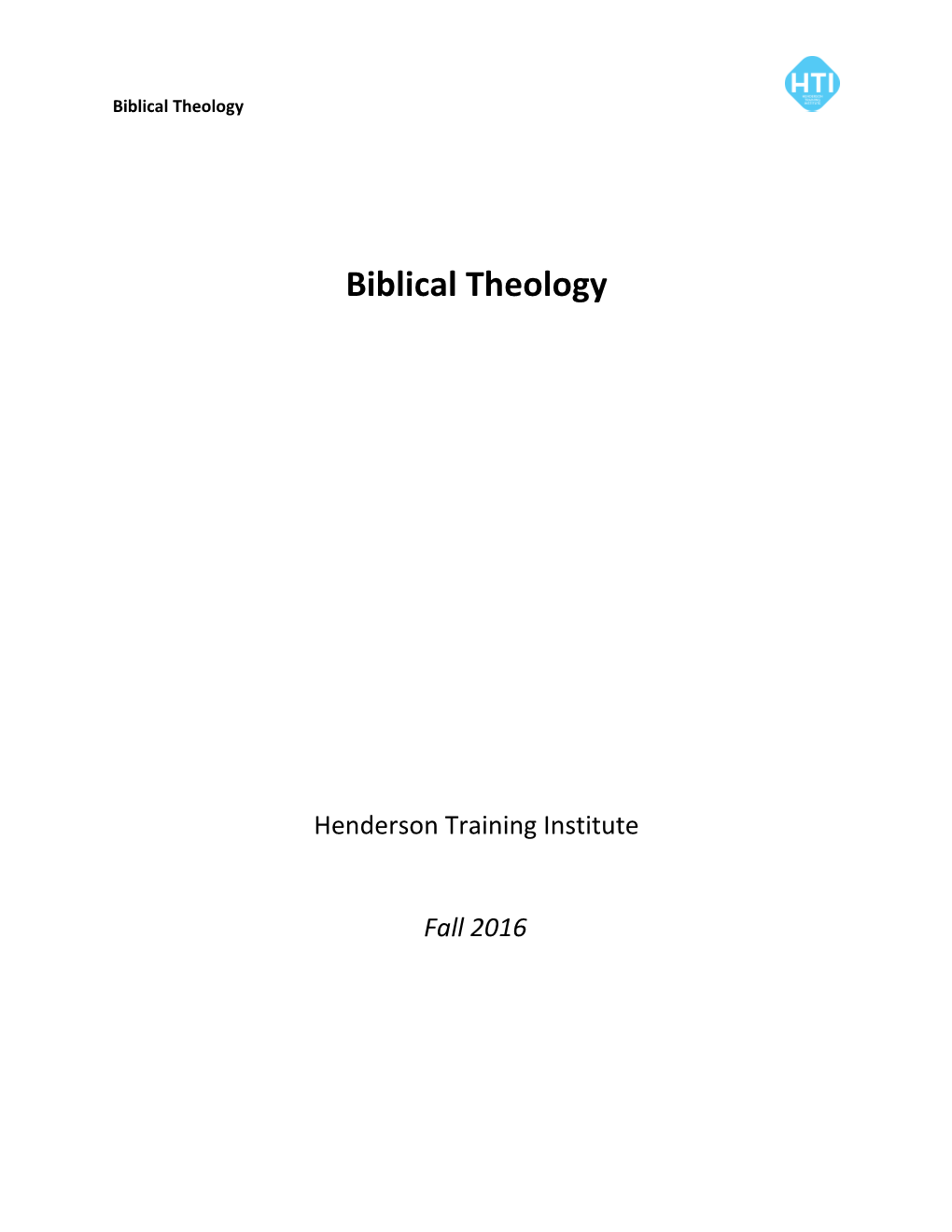 Biblical Theology: Course Syllabus