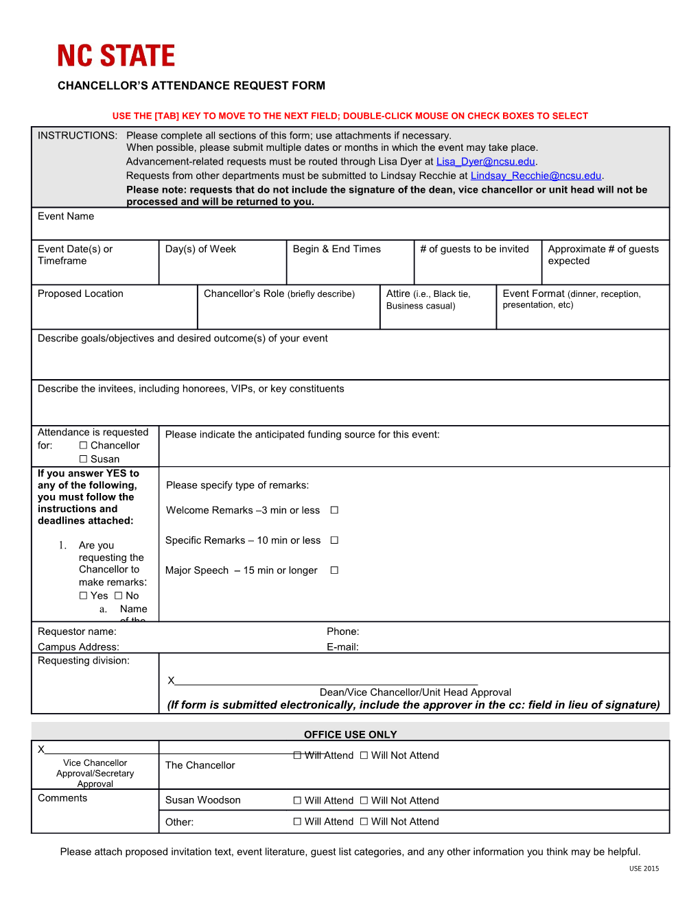 Chancellor S Attendance Request Form