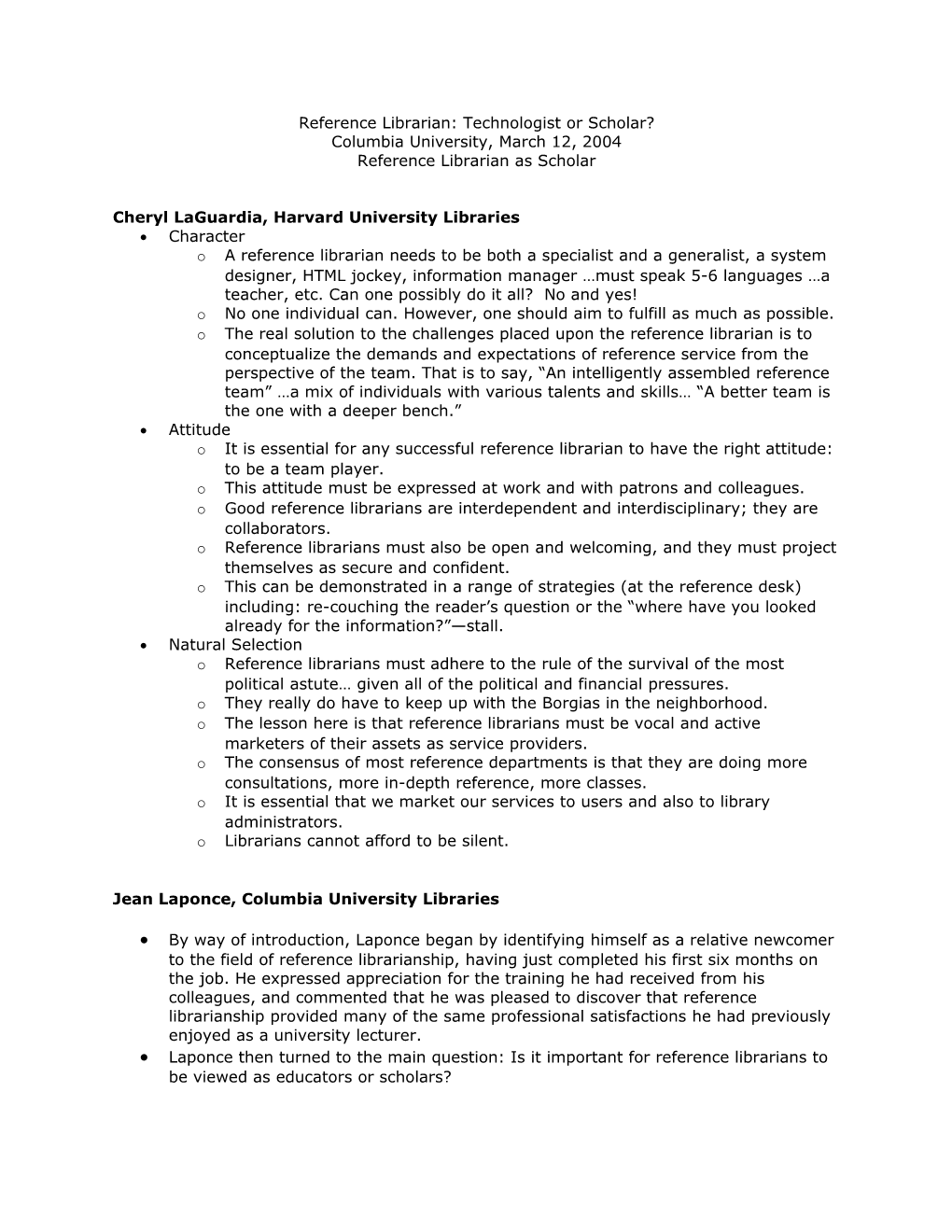 Notes on Panel Discussion #3 : Reference Librarian As Scholar