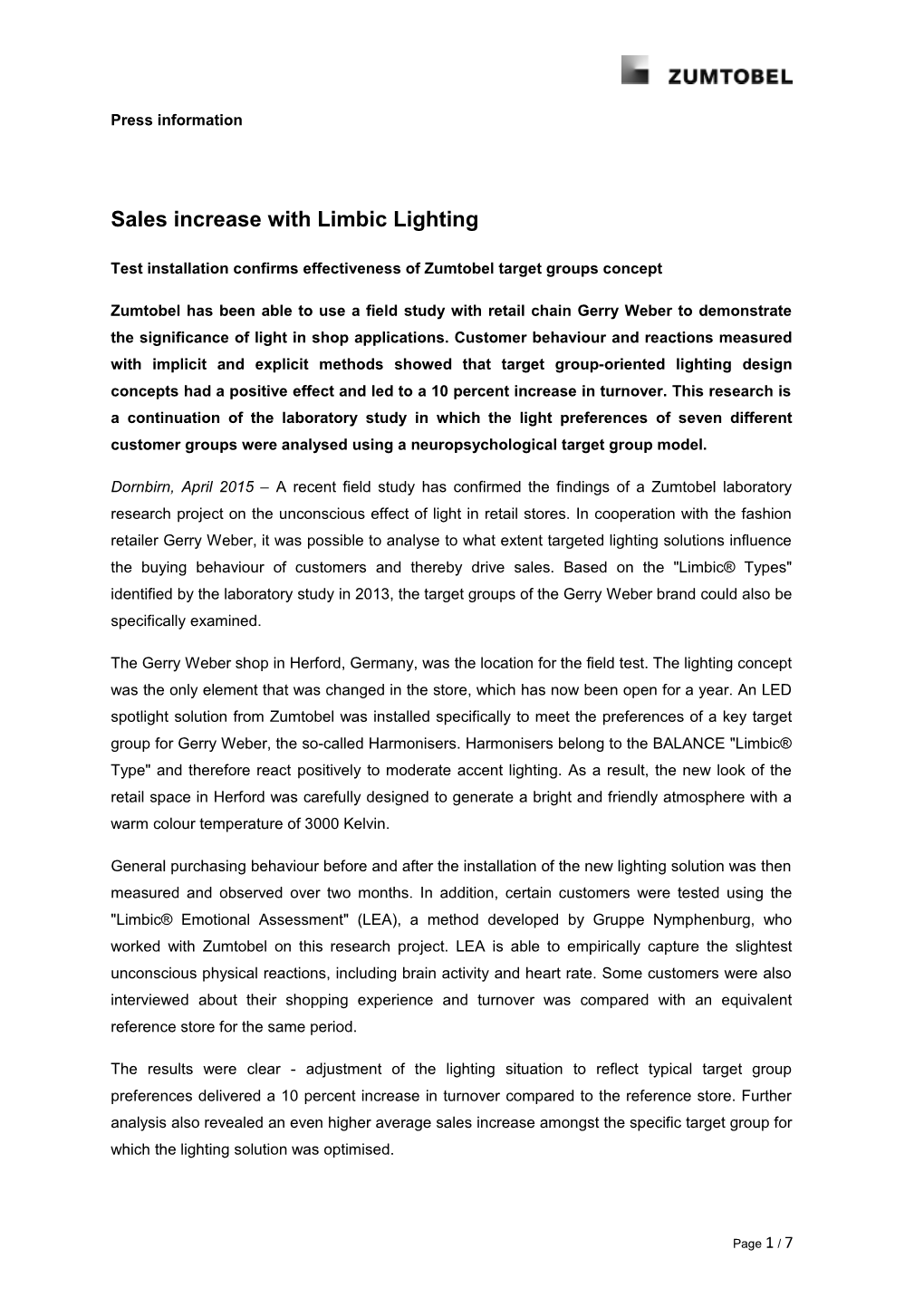 Sales Increase with Limbic Lighting