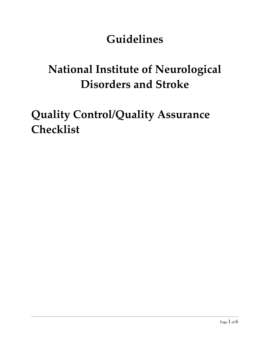 Process Checklist for Ninds Clinical Studies