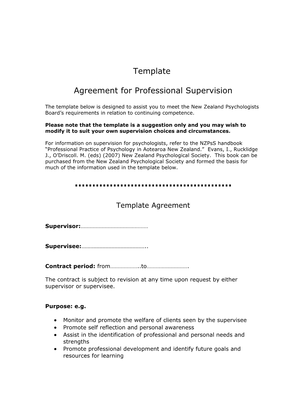 Agreement for Professional Supervision