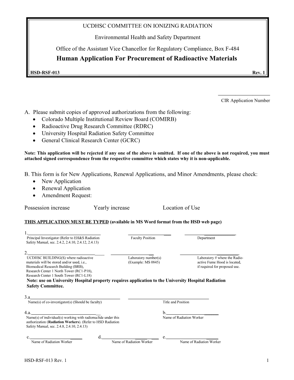 Radioactive Materials Application for Non-Human Use