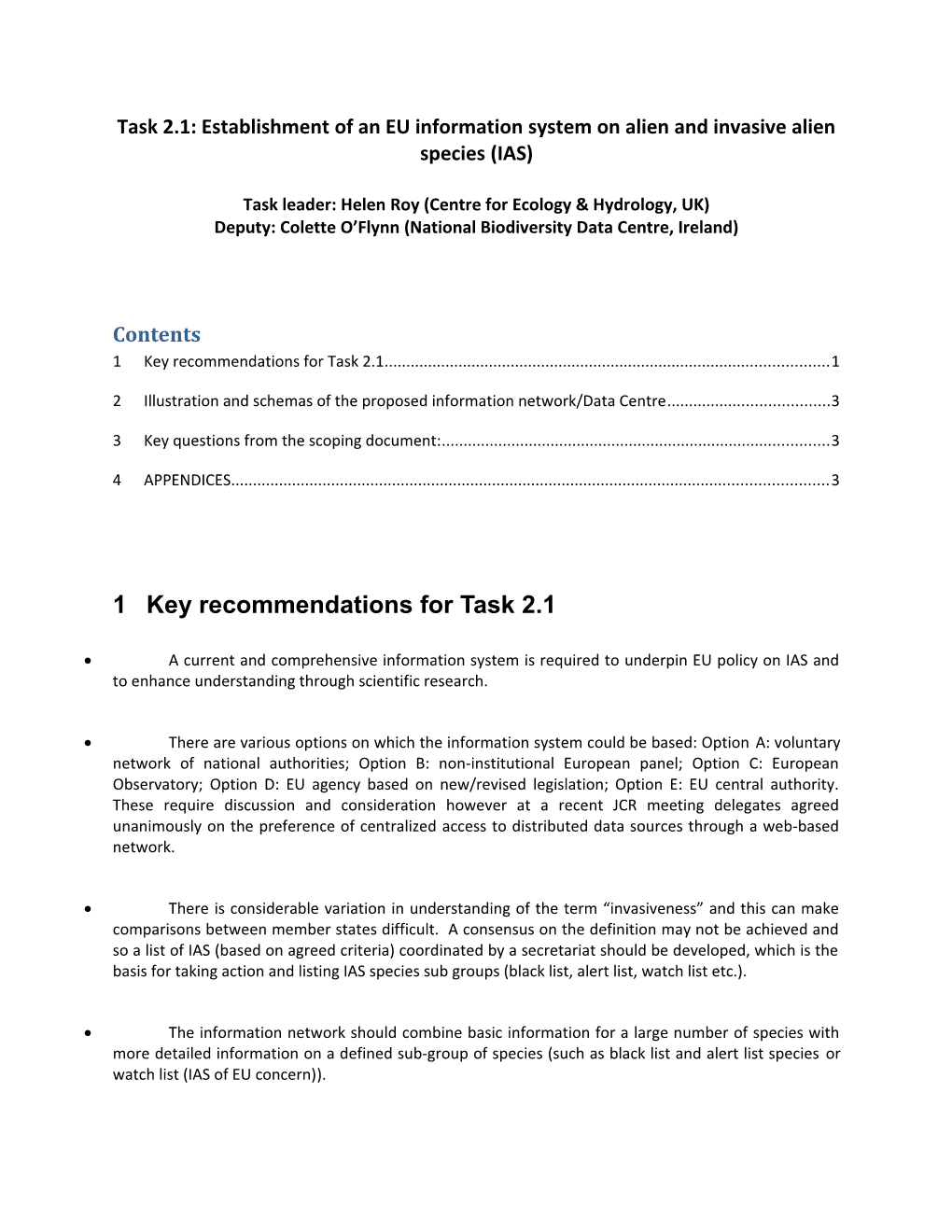 Task 2.1: Establishment of an EU Information System on Alien and Invasive Alien Species (IAS)