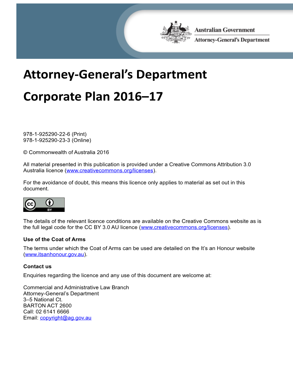 Attorney-General S Department Corporate Plan 2016-17