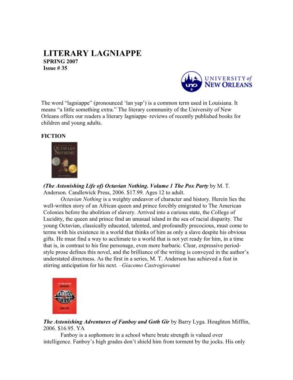 Literary Lagniappe