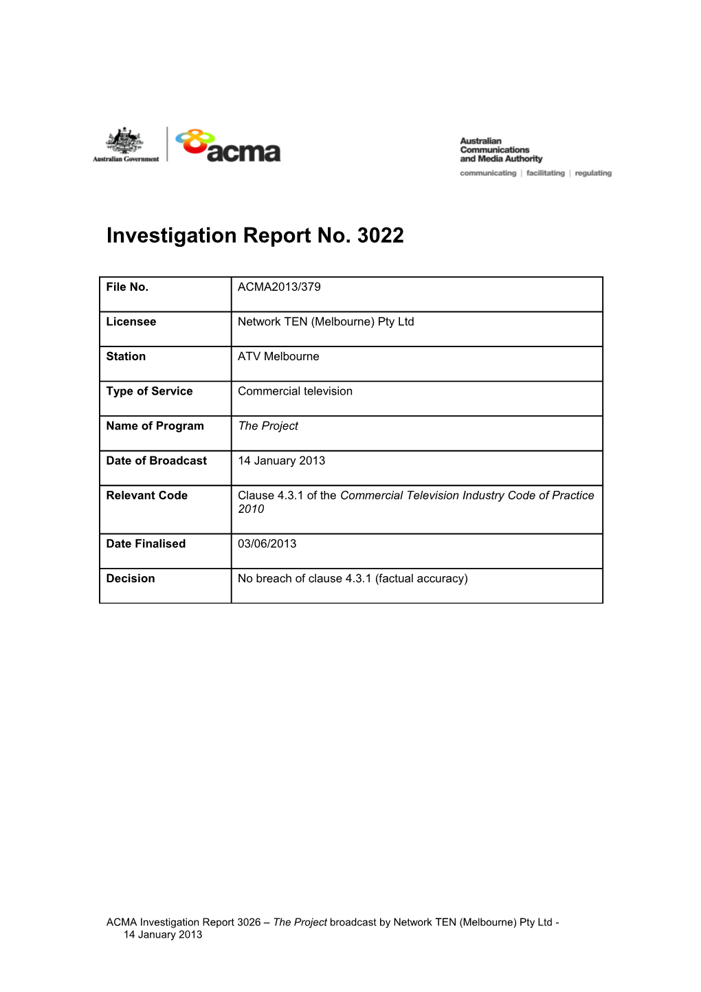 ATV 10 Investigation Report 3022