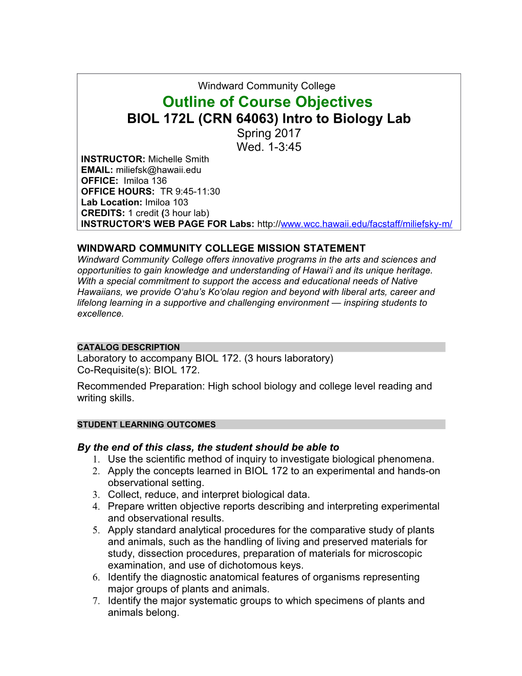 BIOL 172L (CRN 64063) Intro to Biology Lab