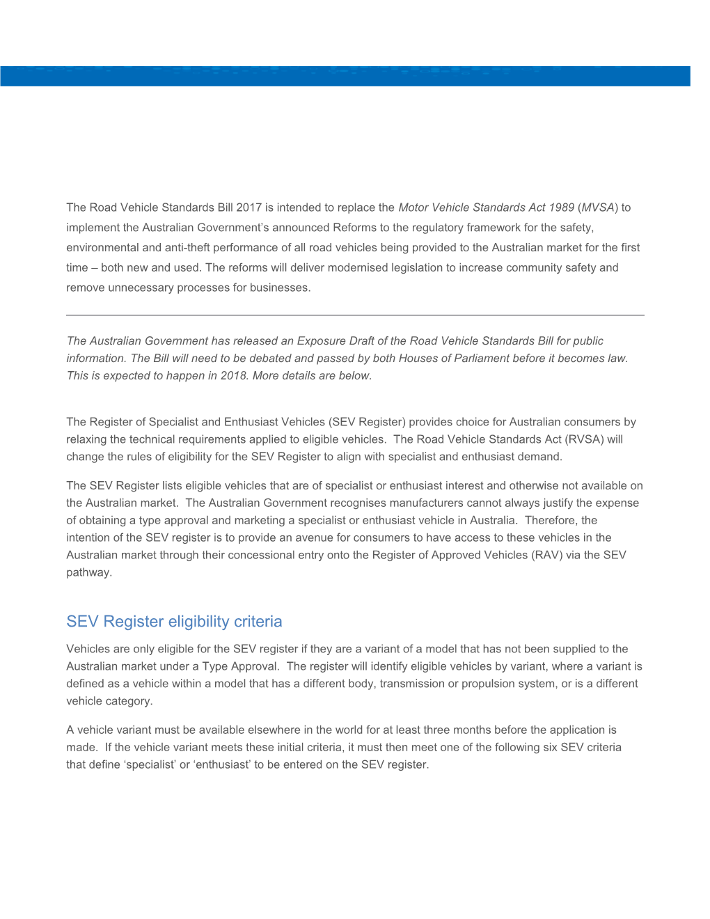 SEV Register Eligibility Criteria