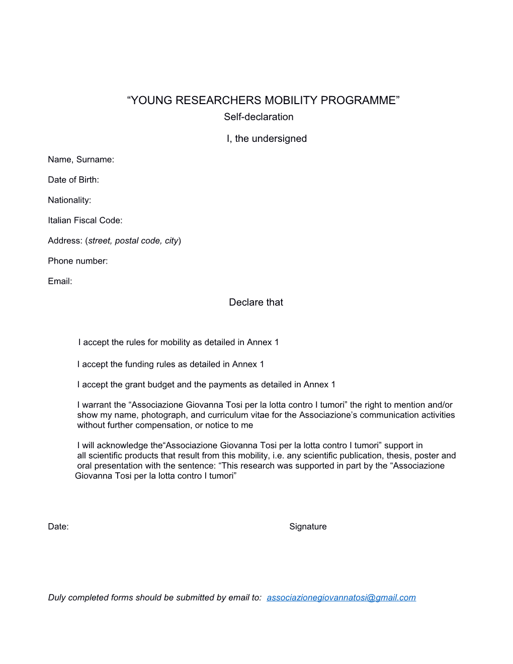 Young Researchers Mobility Programme
