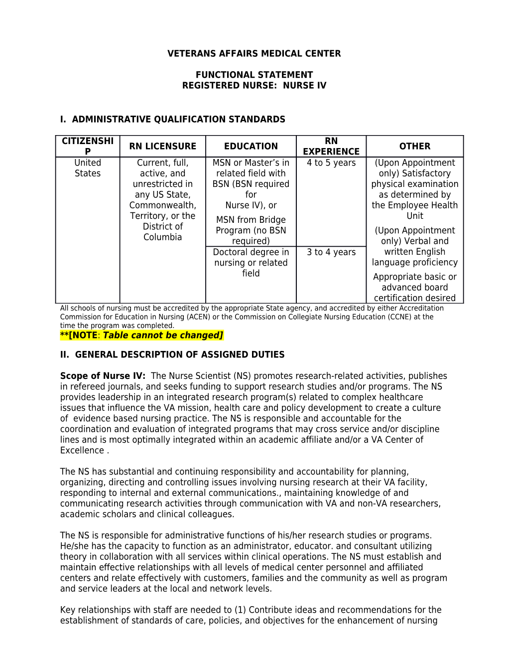 Nurse IV Scientist Functional Statement