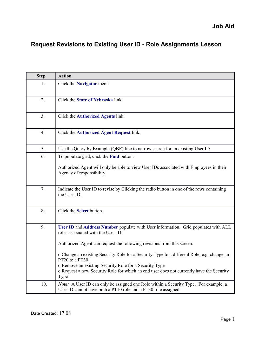 Request Revisions to Existing User ID - Role Assignments Lesson