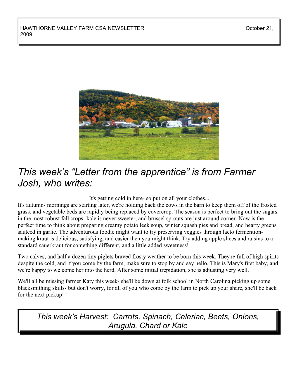 Hawthorne Valley Farm Csa Newsletter