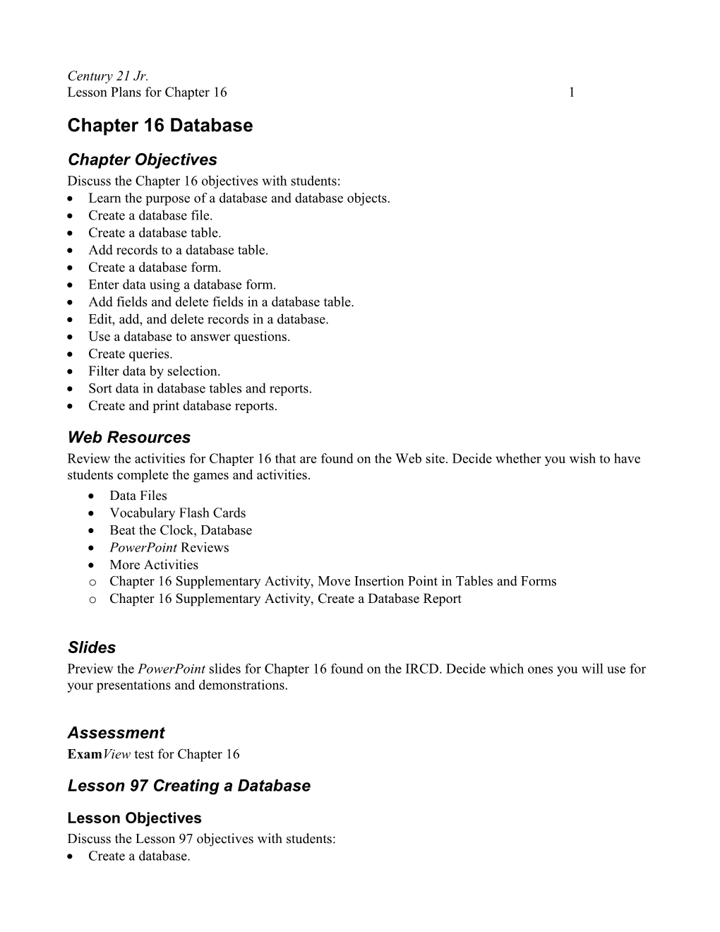 Lesson Plans for Chapter 16 1