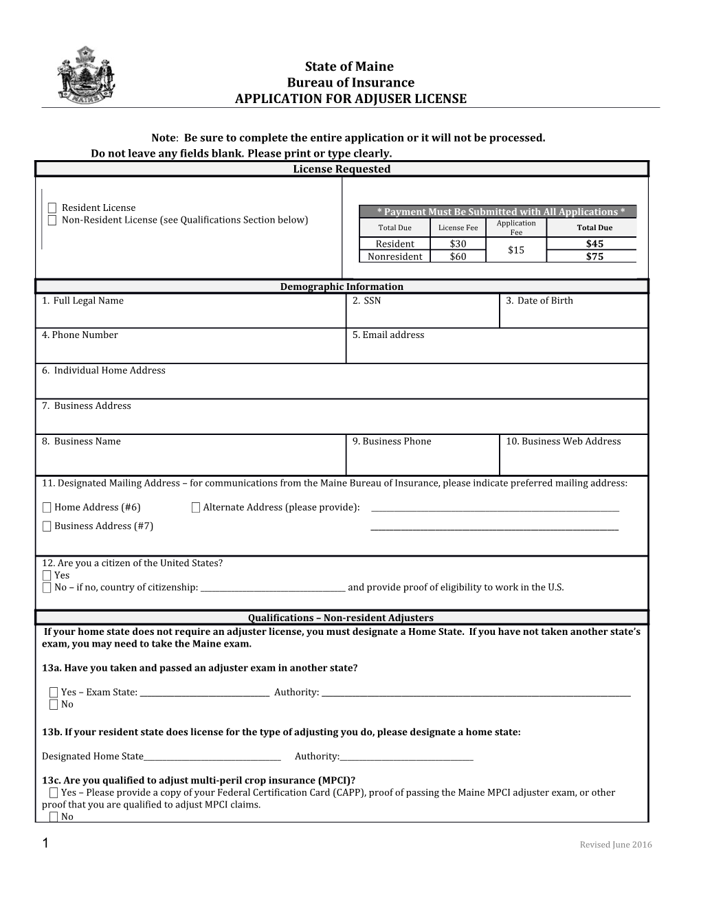 Application for Adjuser License